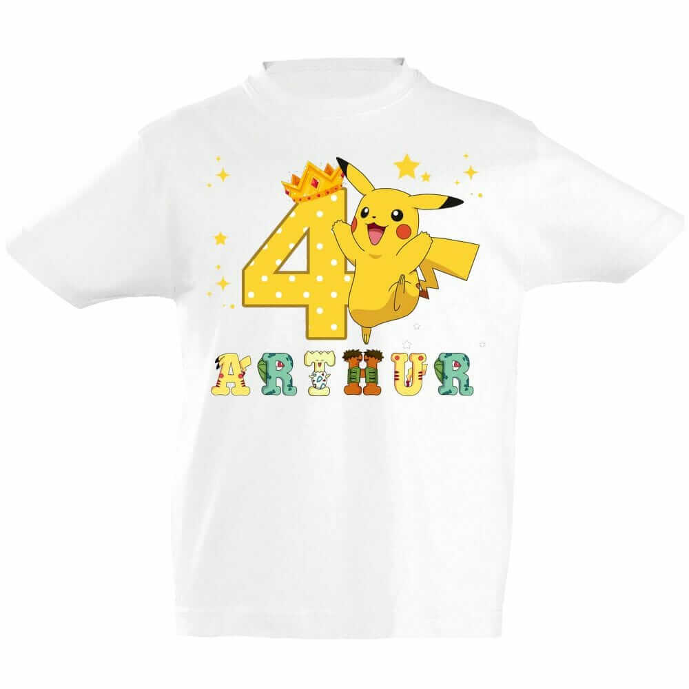 T-shirt anniversaire Pikachu avec lettre en forme de personnage Pokémon