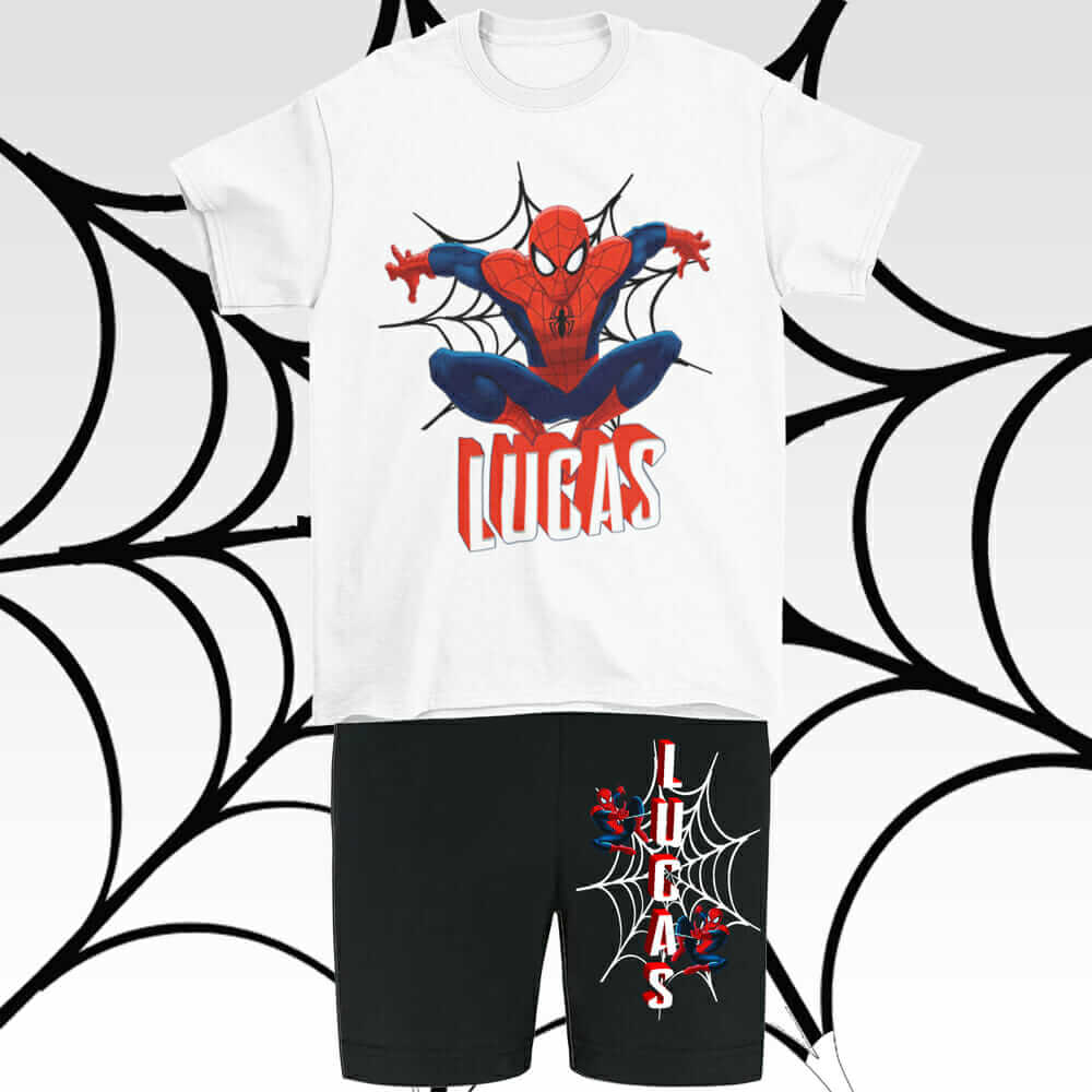 Ensemble Spiderman short + tee-shirt avec prénom