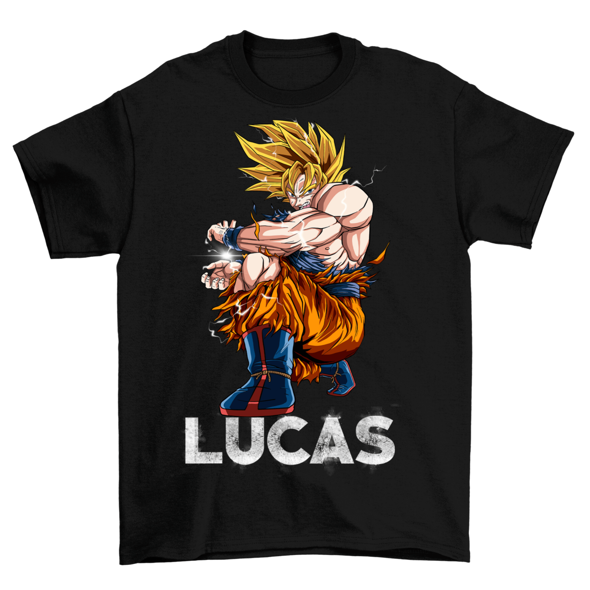 T-shirt personnalisé Son Goku avec prénom en lettre brisée