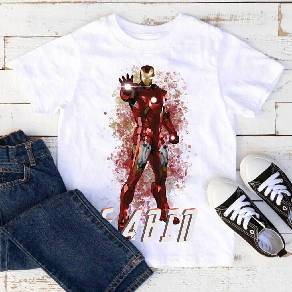 T-shirt illustration IRON MAN avec prénom