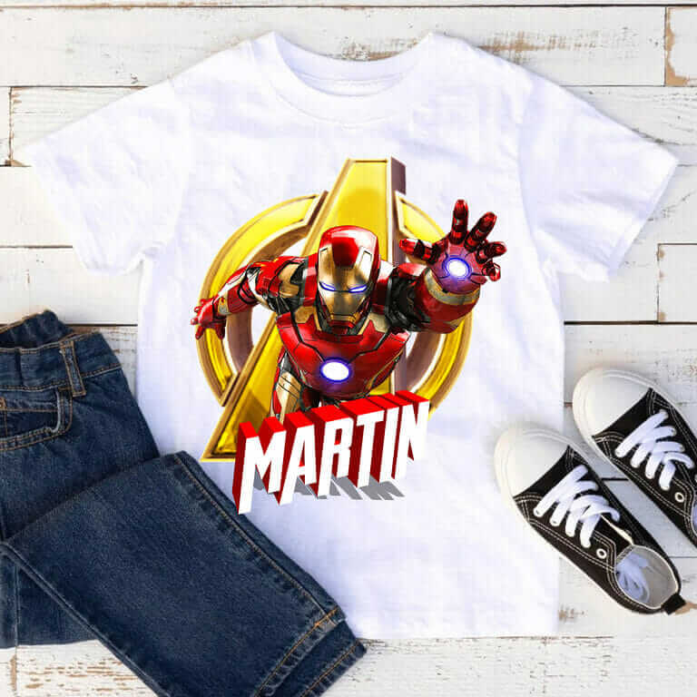 T-shirt illustration IRON MAN avec prénom