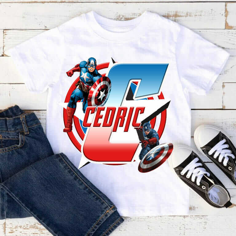 T-shirt Captain America personnalisé prénom et initial