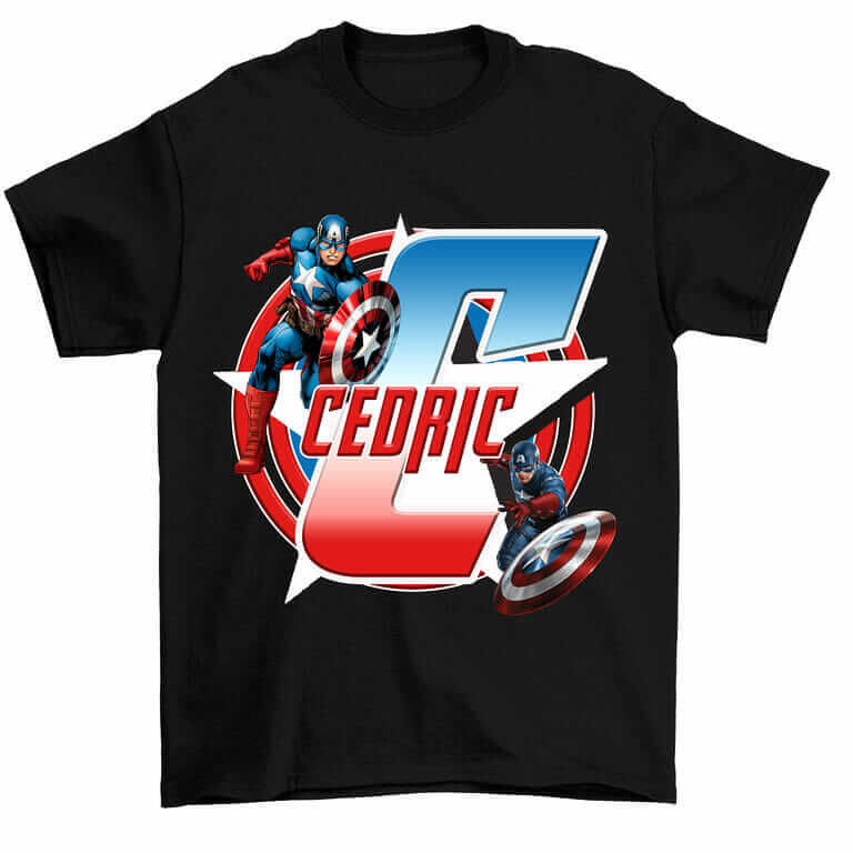 T-shirt Captain America personnalisé prénom et initial