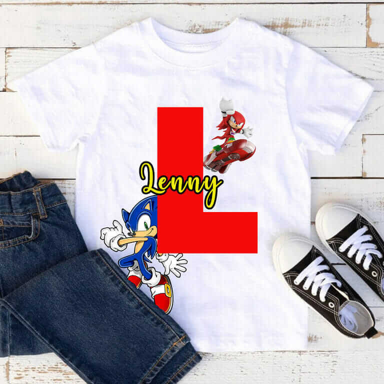 T-shirt Sonic personnalisé avec prénom et initial