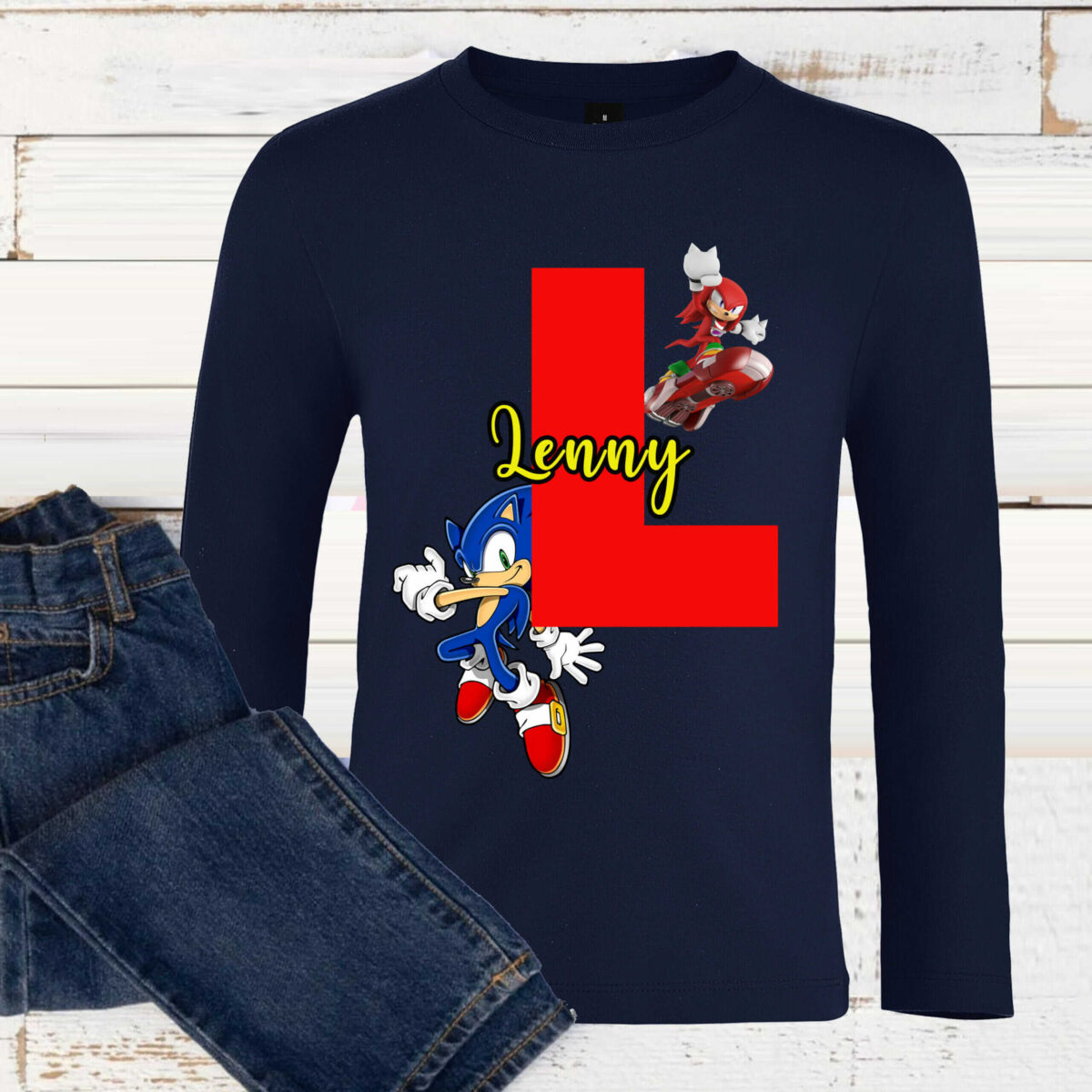 T-shirt Sonic personnalisé avec prénom et initial