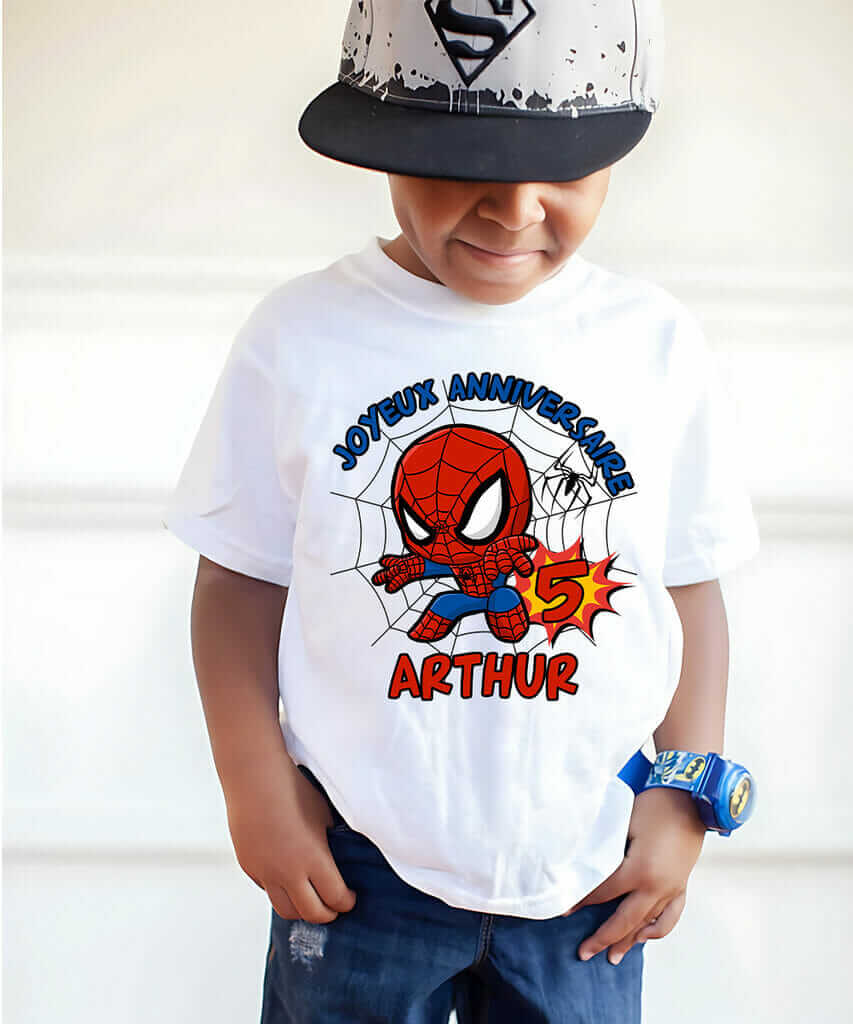 T-shirt Spiderman anniversaire prénom et Age