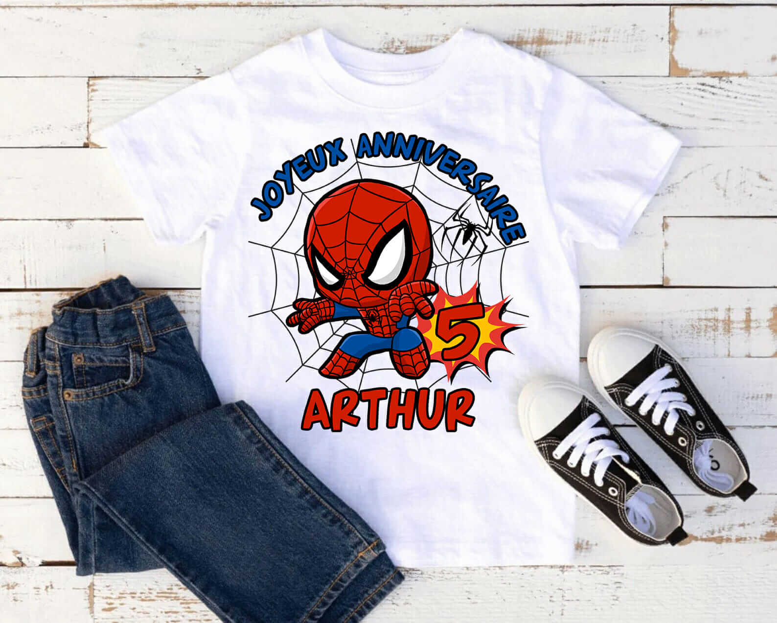 T-shirt Spiderman anniversaire prénom et Age