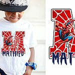 T-shirt Spiderman avec initial en toile et prénom