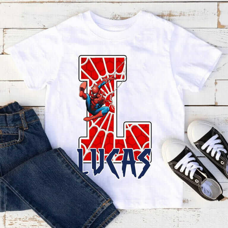 T-shirt Spiderman avec initial en toile et prénom