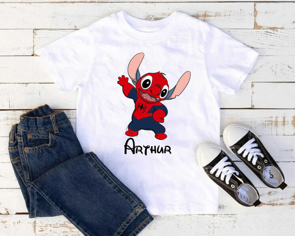 T-shirt Stitch en Spiderman avec prénom