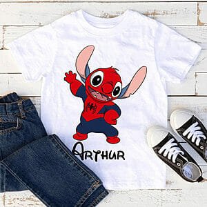 T-shirt Stitch en Spiderman avec prénom