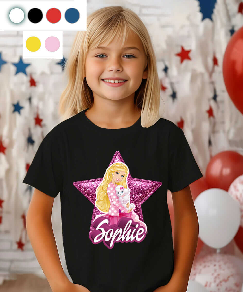 T-shirt Barbie étoile avec prénom