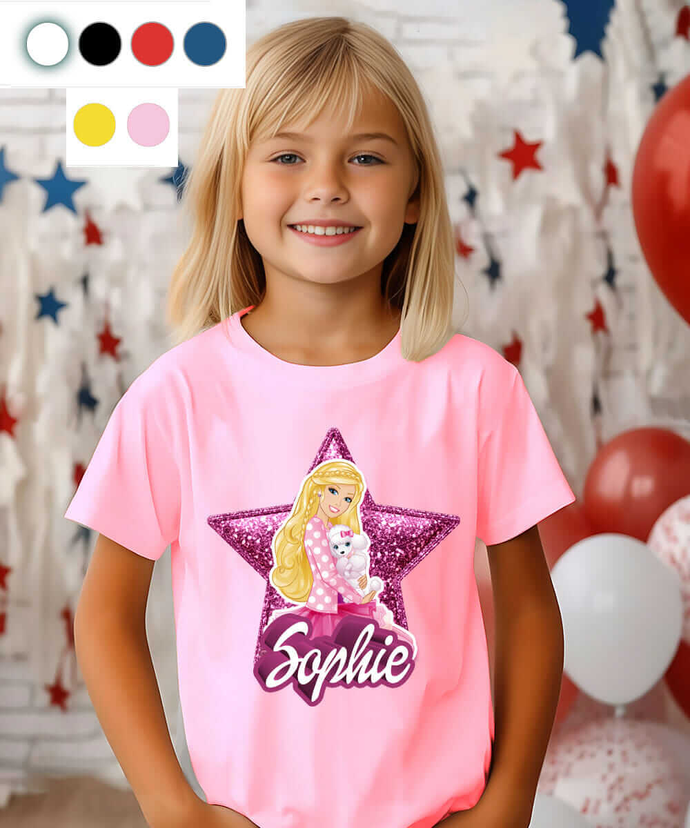 T-shirt Barbie étoile avec prénom