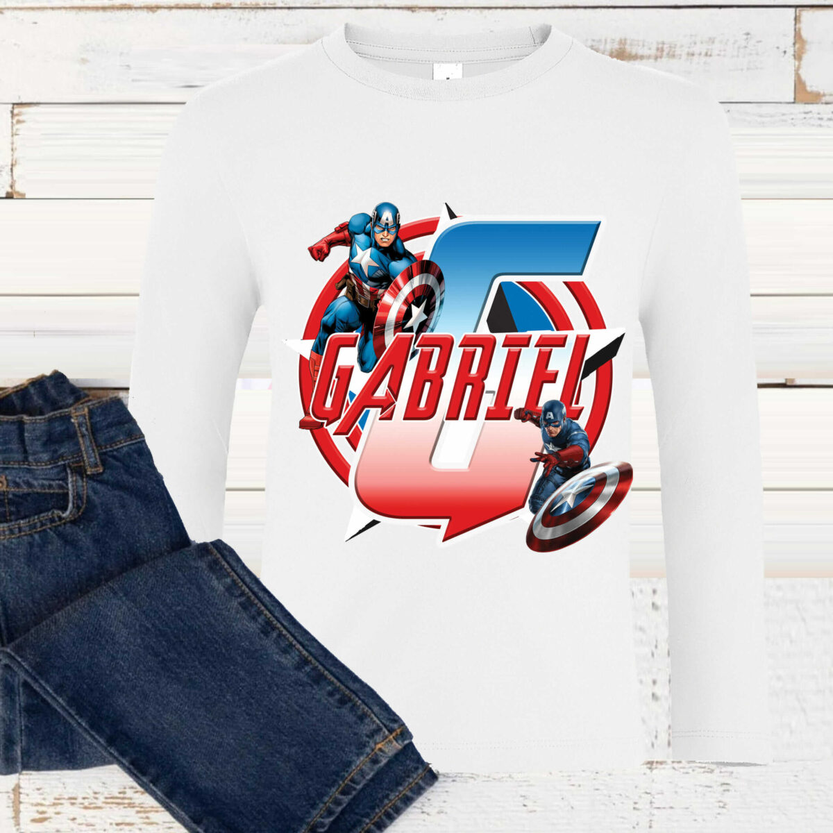 T-shirt Captain America personnalisé prénom et initial