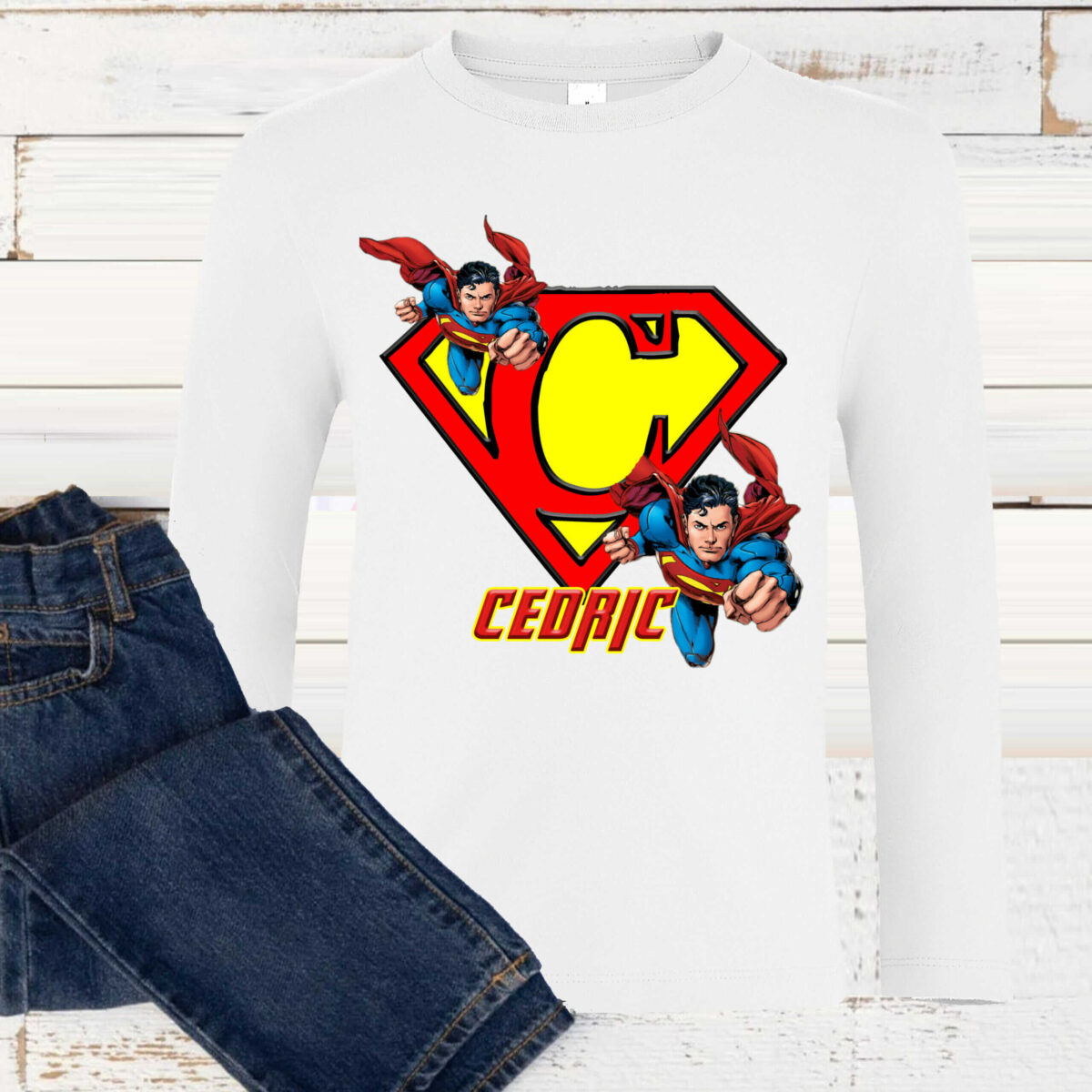T-shirt Superman personnalisé avec prénom & Initiale
